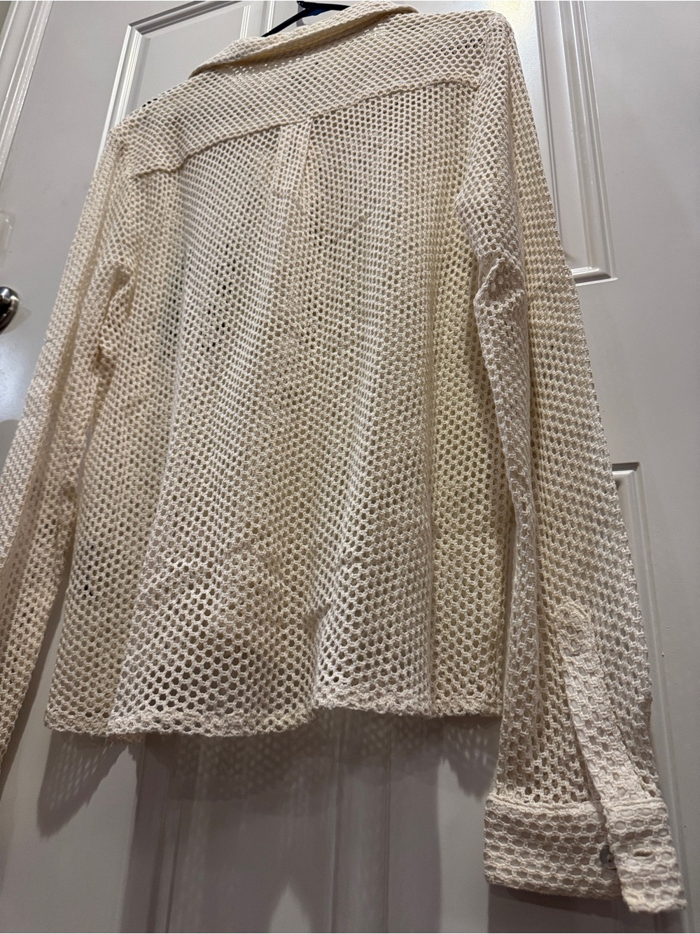 NWT Albus Lumen Cream Mesh Knit Long-Sleeve 100% Silk Polo Shirt Textured Weave - Picture 8 of 9